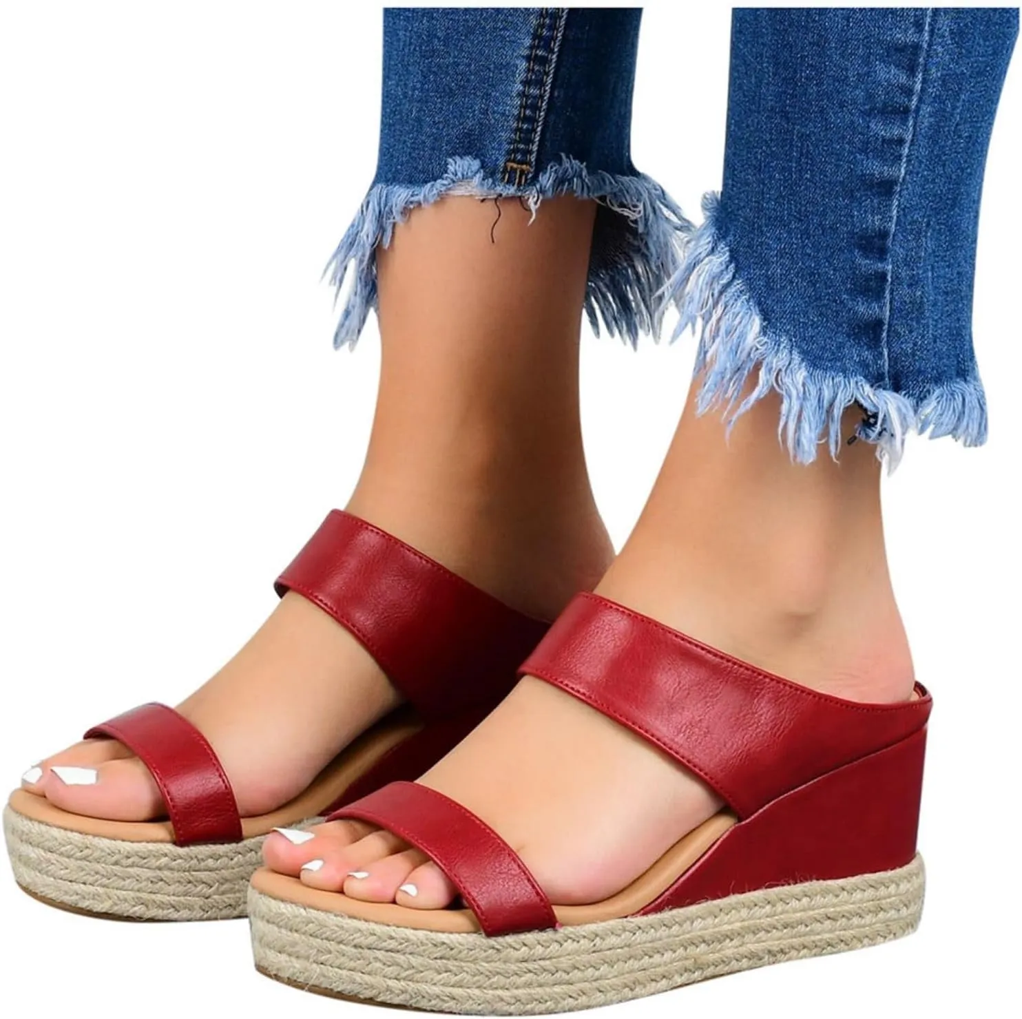 Sandals for Women Platform Wedge Open Toe Low Heel Beach Flats Ankle Chelsea Dress Shoes Orthopedic Casual Summer Dressy Wedges Buckle Strap Leather Espadrilles Heels Sandal Strappy Slip on