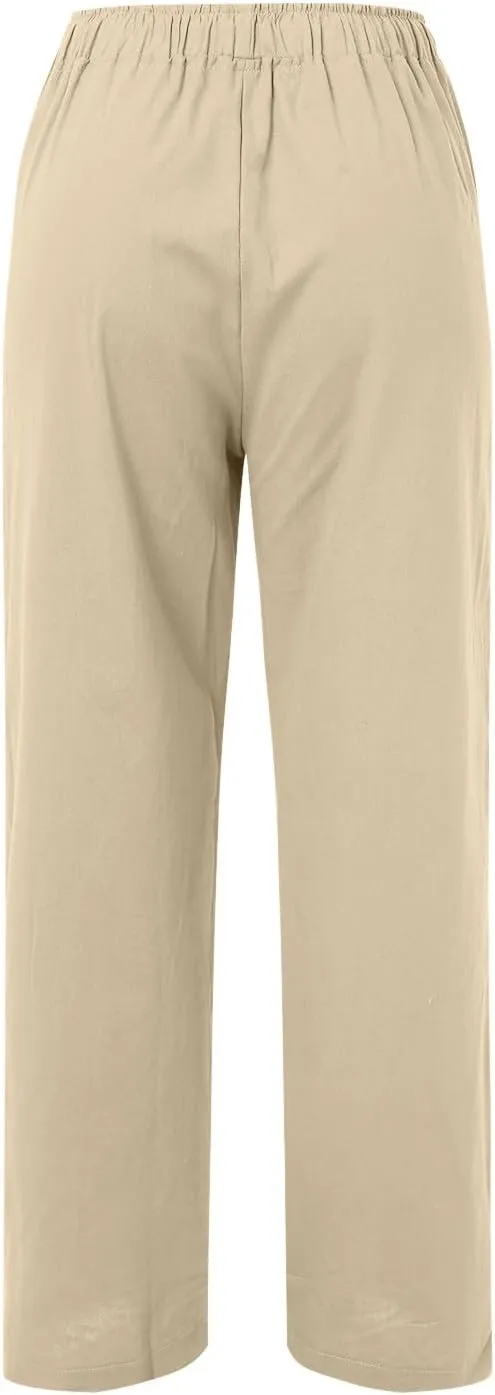 sdbrld Linen Pants Women Summer Trendy Casual High Waist Trousers Drawstring Loose Fit Lightweight Long Palazzo Gauze Pants