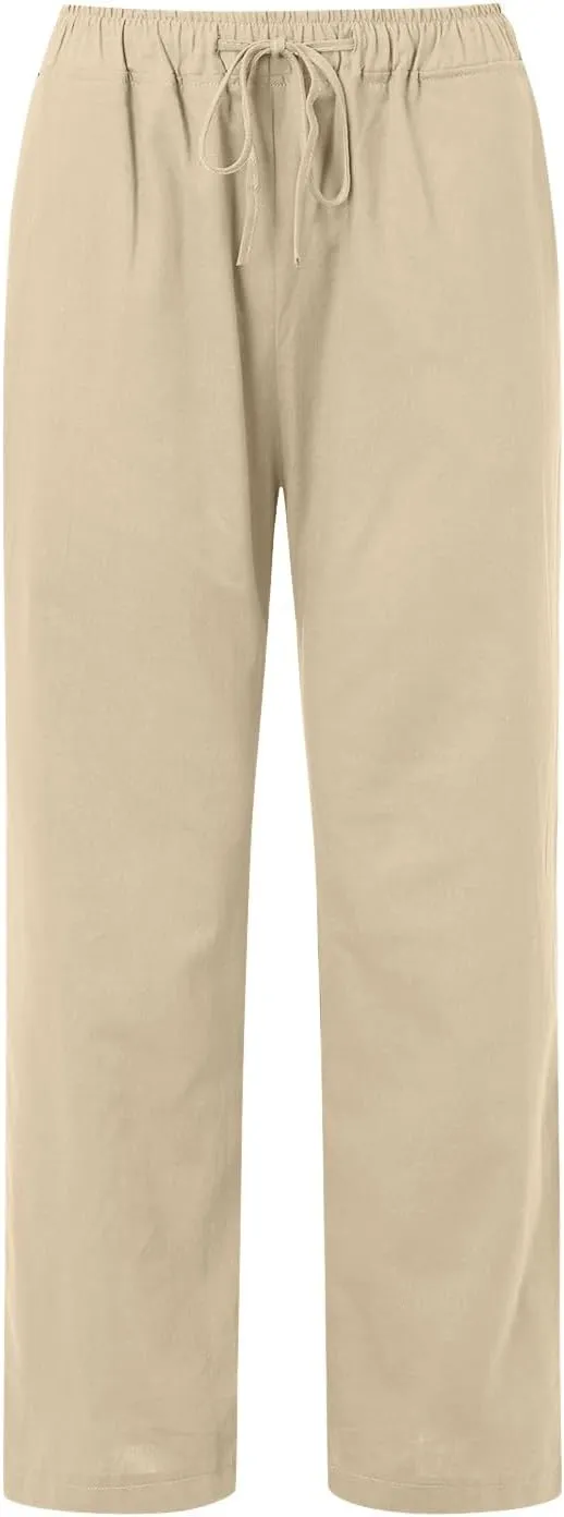 sdbrld Linen Pants Women Summer Trendy Casual High Waist Trousers Drawstring Loose Fit Lightweight Long Palazzo Gauze Pants