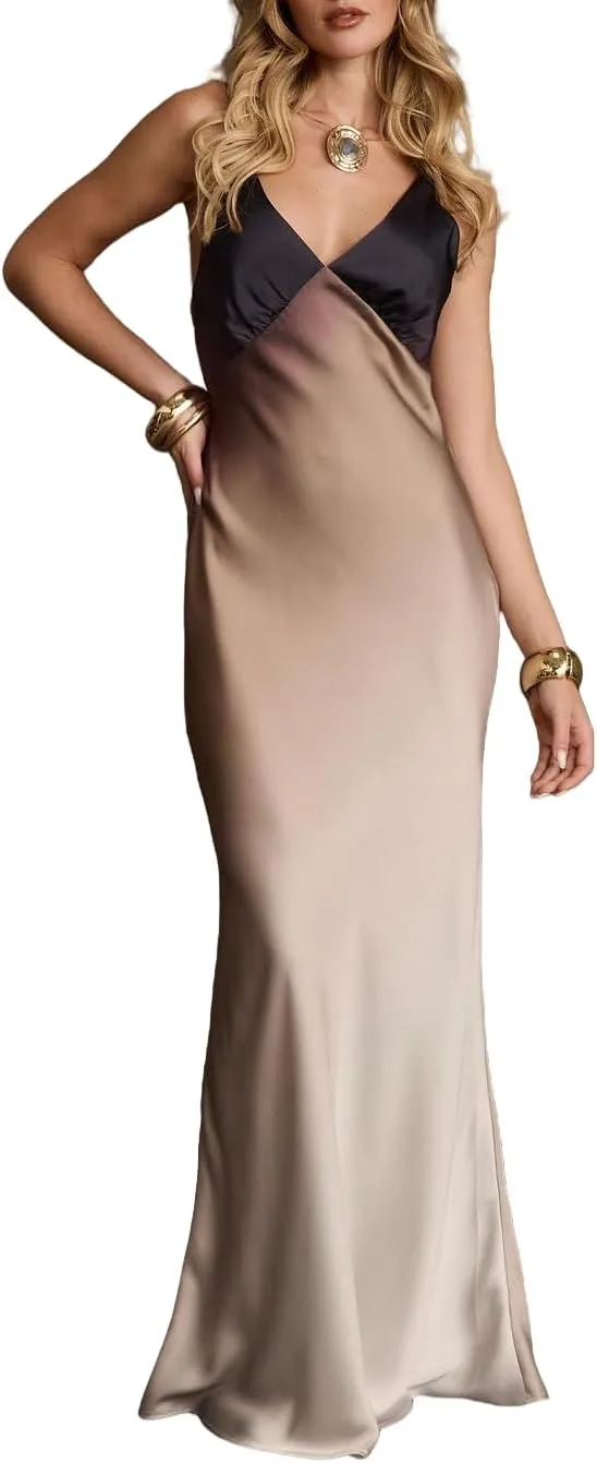 Seyumixi Womens Tie Dye Maxi Dress Y2k Gradient Spaghetti Strap Backless Slim Long Slip Dresses Summer Party Beach Dress