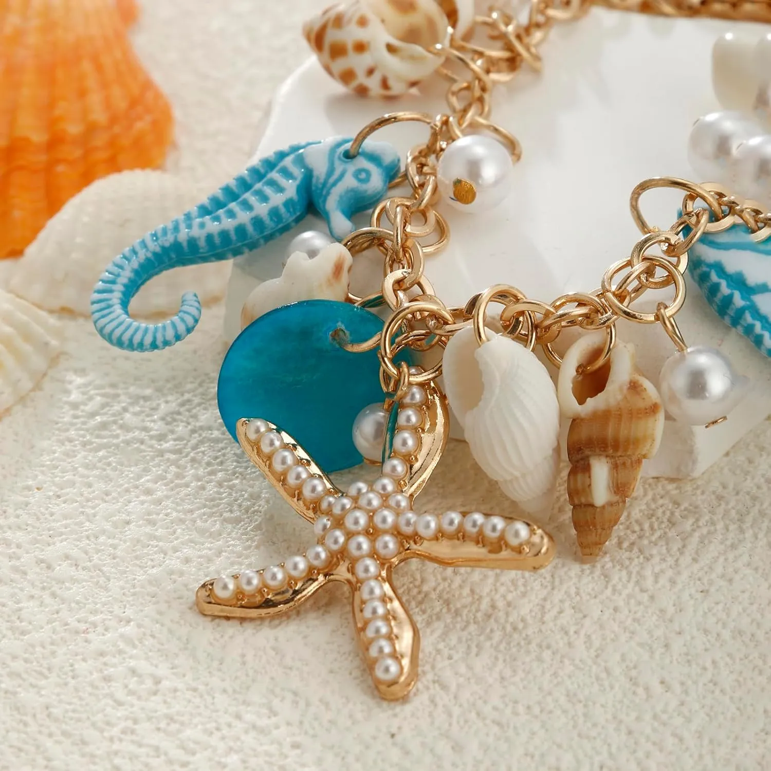 Shell Starfish Necklace Bracelet Conch Statement Chunky Necklace Mermaid Costume Jewelry Beach Jewelry for Women