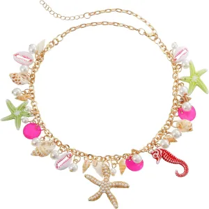 Shell Starfish Necklace Bracelet Conch Statement Chunky Necklace Mermaid Costume Jewelry Beach Jewelry for Women