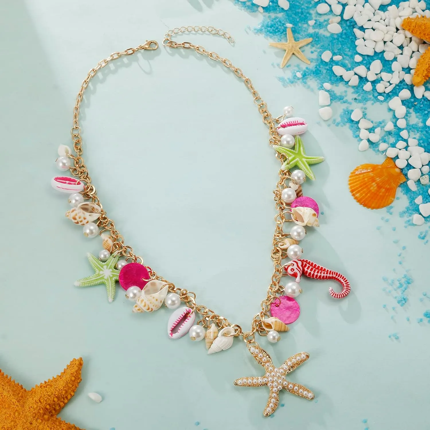 Shell Starfish Necklace Bracelet Conch Statement Chunky Necklace Mermaid Costume Jewelry Beach Jewelry for Women