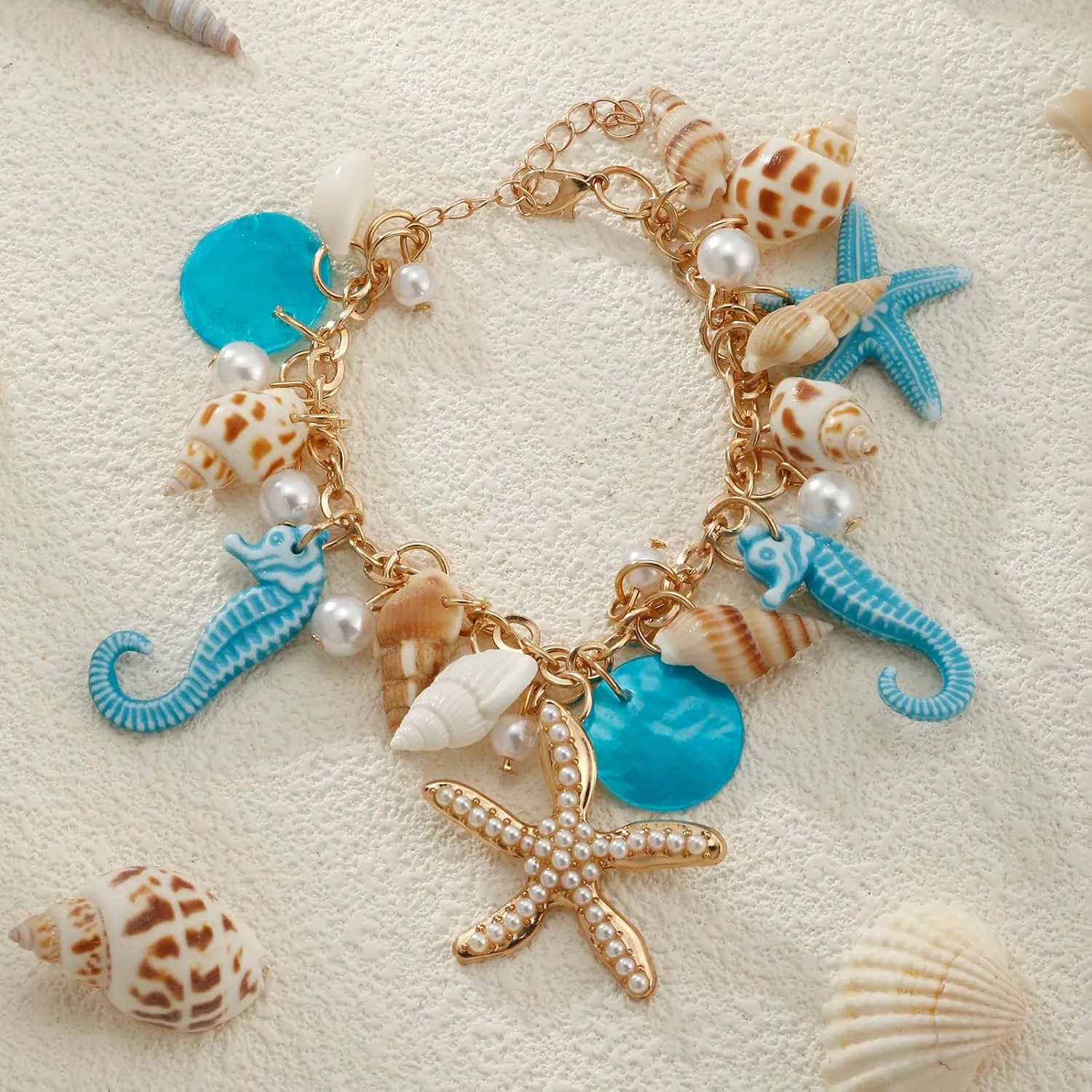 Shell Starfish Necklace Bracelet Conch Statement Chunky Necklace Mermaid Costume Jewelry Beach Jewelry for Women