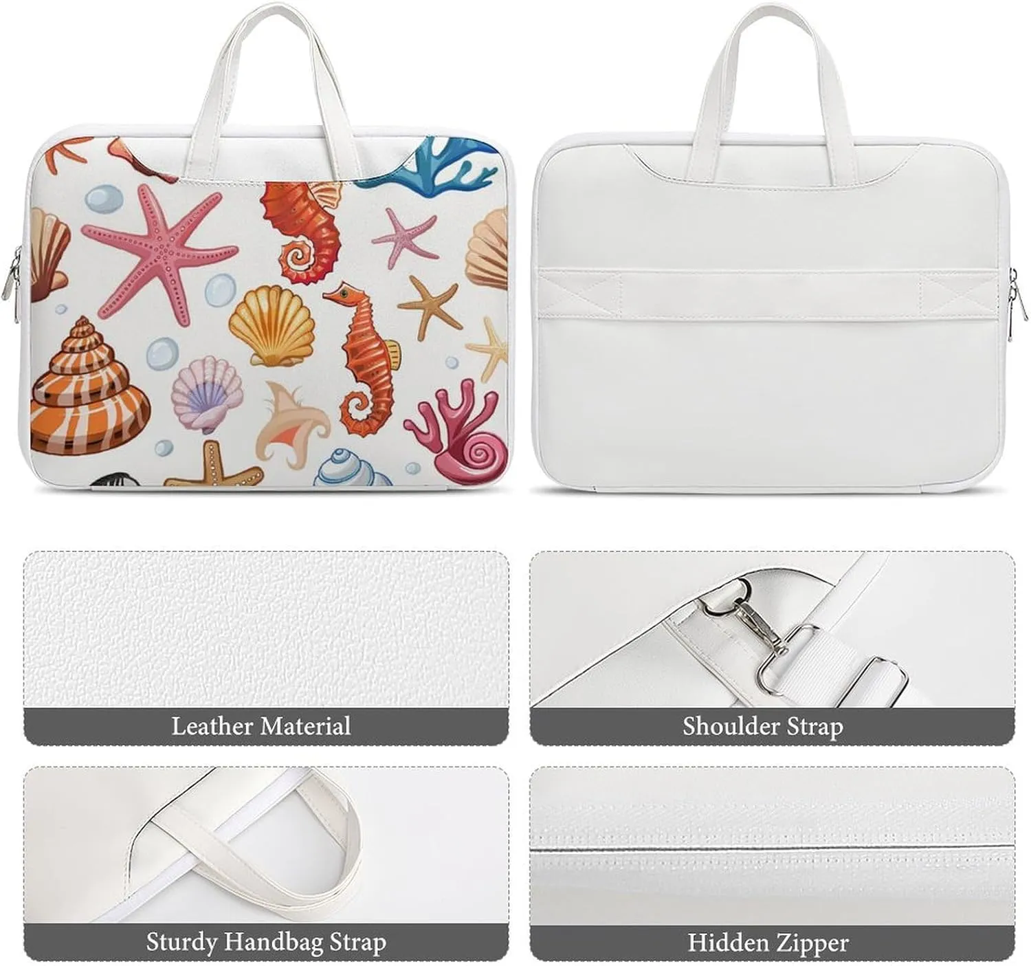 Shells, Corals, Starfish, Seahorses Laptop Tote Bag Waterproof Computer Carrying Case Business Office Briefcase