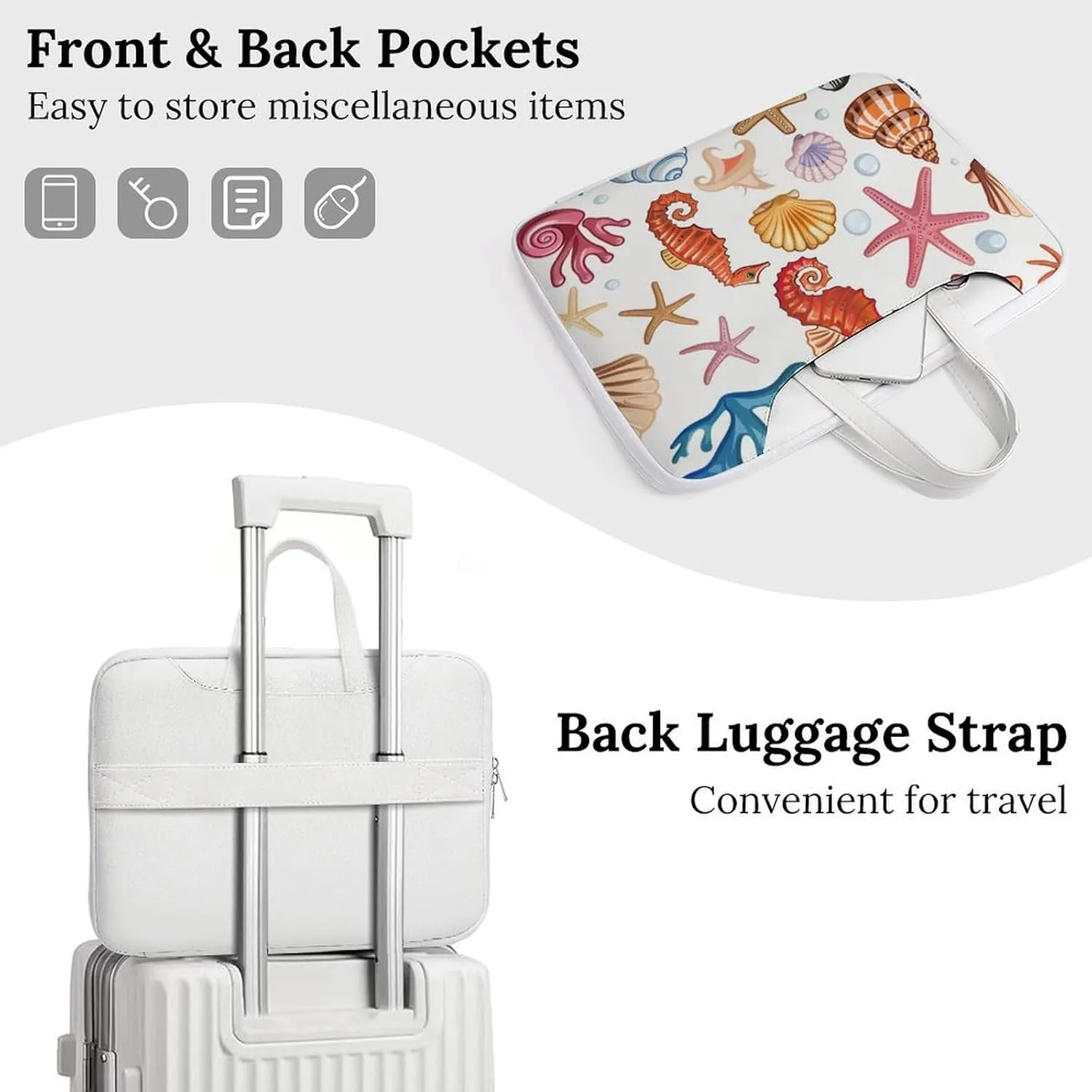 Shells, Corals, Starfish, Seahorses Laptop Tote Bag Waterproof Computer Carrying Case Business Office Briefcase