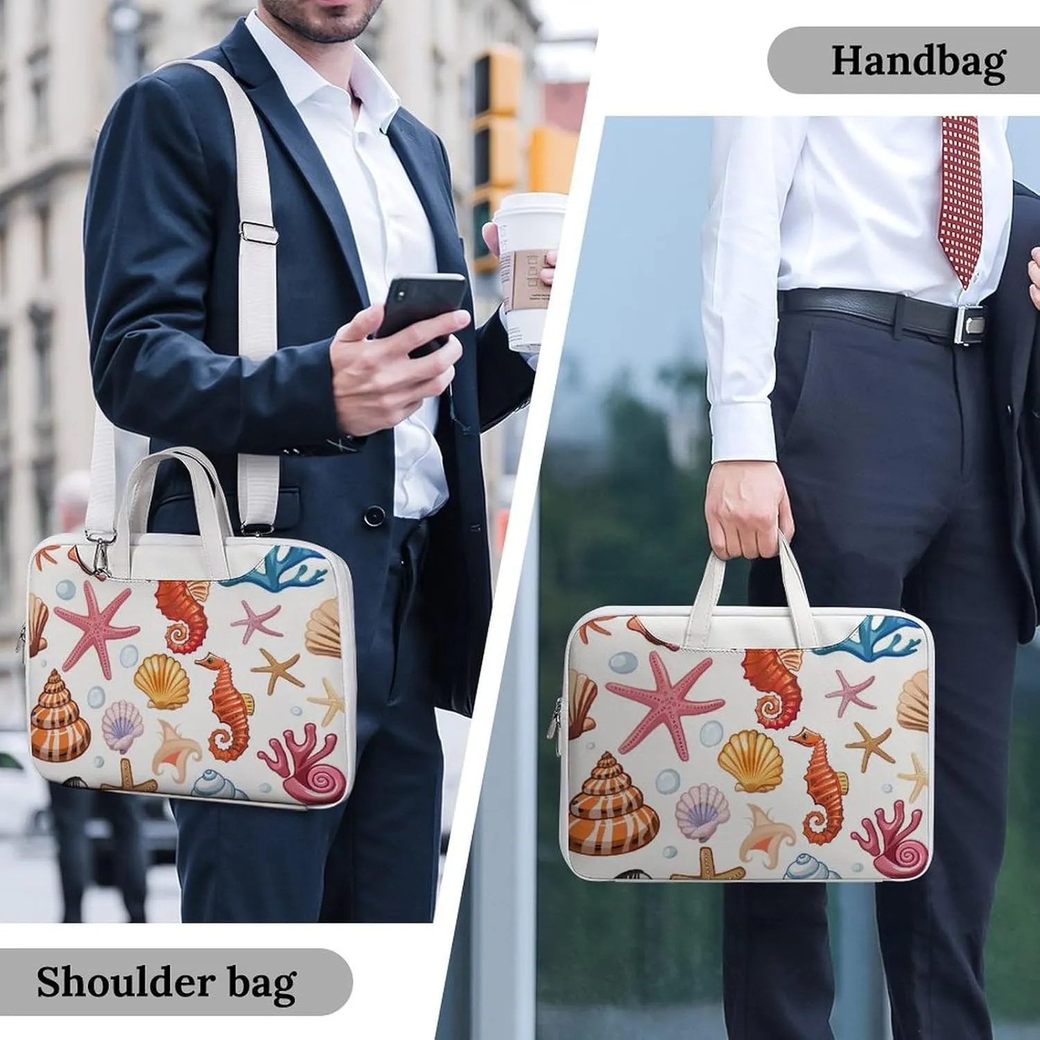Shells, Corals, Starfish, Seahorses Laptop Tote Bag Waterproof Computer Carrying Case Business Office Briefcase