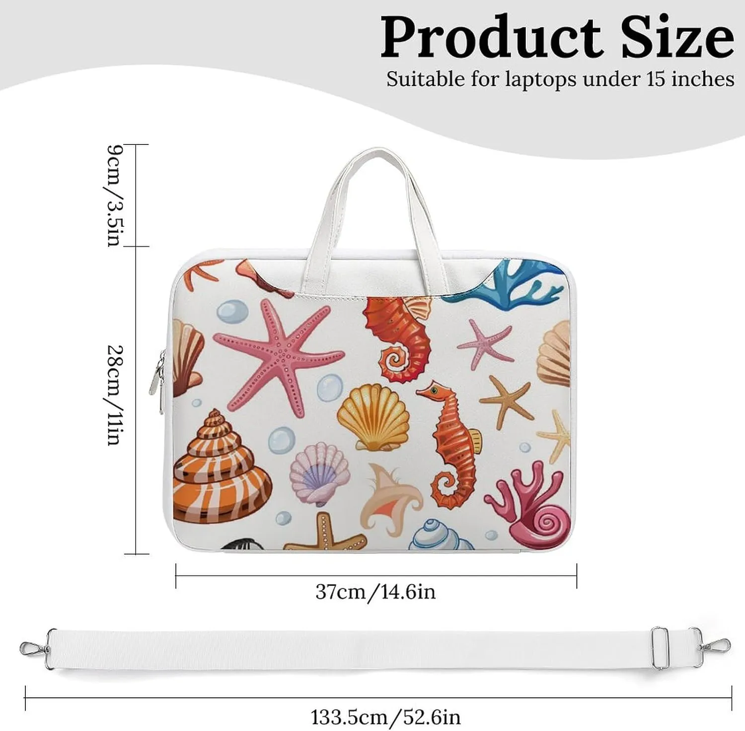 Shells, Corals, Starfish, Seahorses Laptop Tote Bag Waterproof Computer Carrying Case Business Office Briefcase
