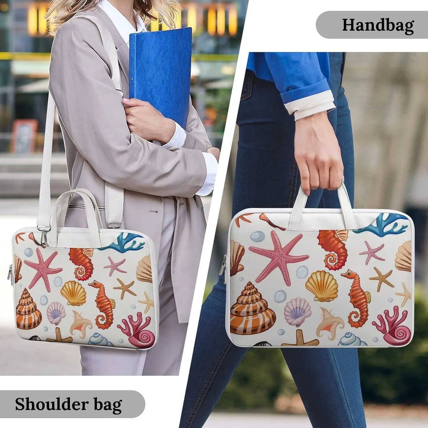 Shells, Corals, Starfish, Seahorses Laptop Tote Bag Waterproof Computer Carrying Case Business Office Briefcase