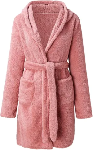 Short Hoodie Robe for Women Lightweight Plush Shower Robe Long Sleeve Soft Fuzzy Summer Bath Robe (color4-Red, XXXXL)