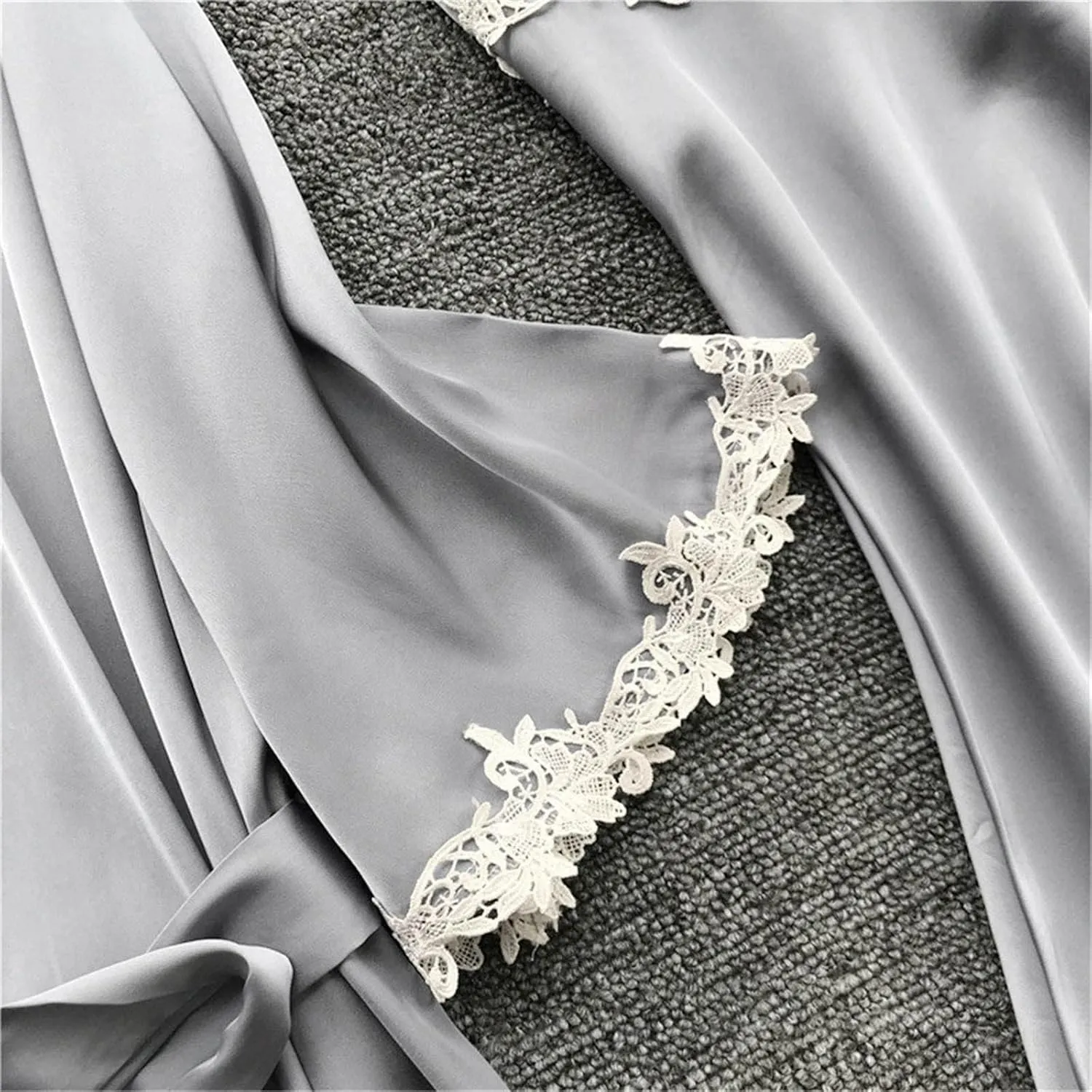 Silk Pajamas for Women Sexy 5pcs Summer Satin Sleepwear Set Lace Trim Robe Cami Shorts Pants Dress Soft Loungwear Set