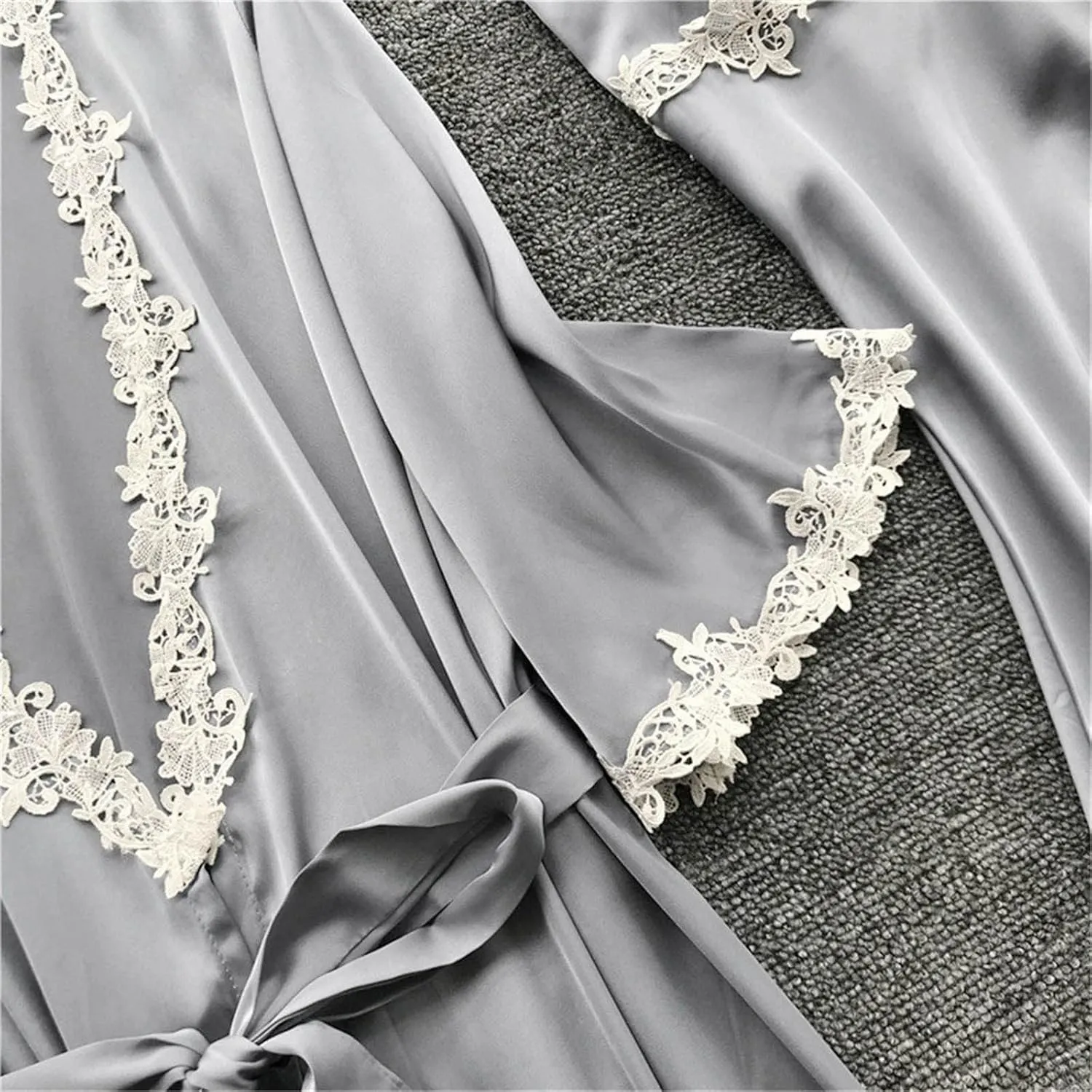 Silk Pajamas for Women Sexy 5pcs Summer Satin Sleepwear Set Lace Trim Robe Cami Shorts Pants Dress Soft Loungwear Set