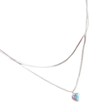 Silver Heart Moonstone Pendant Necklace Jewelry Accessory For Women Adjustable Clavicle Chain Fashion Jewelry Pieces