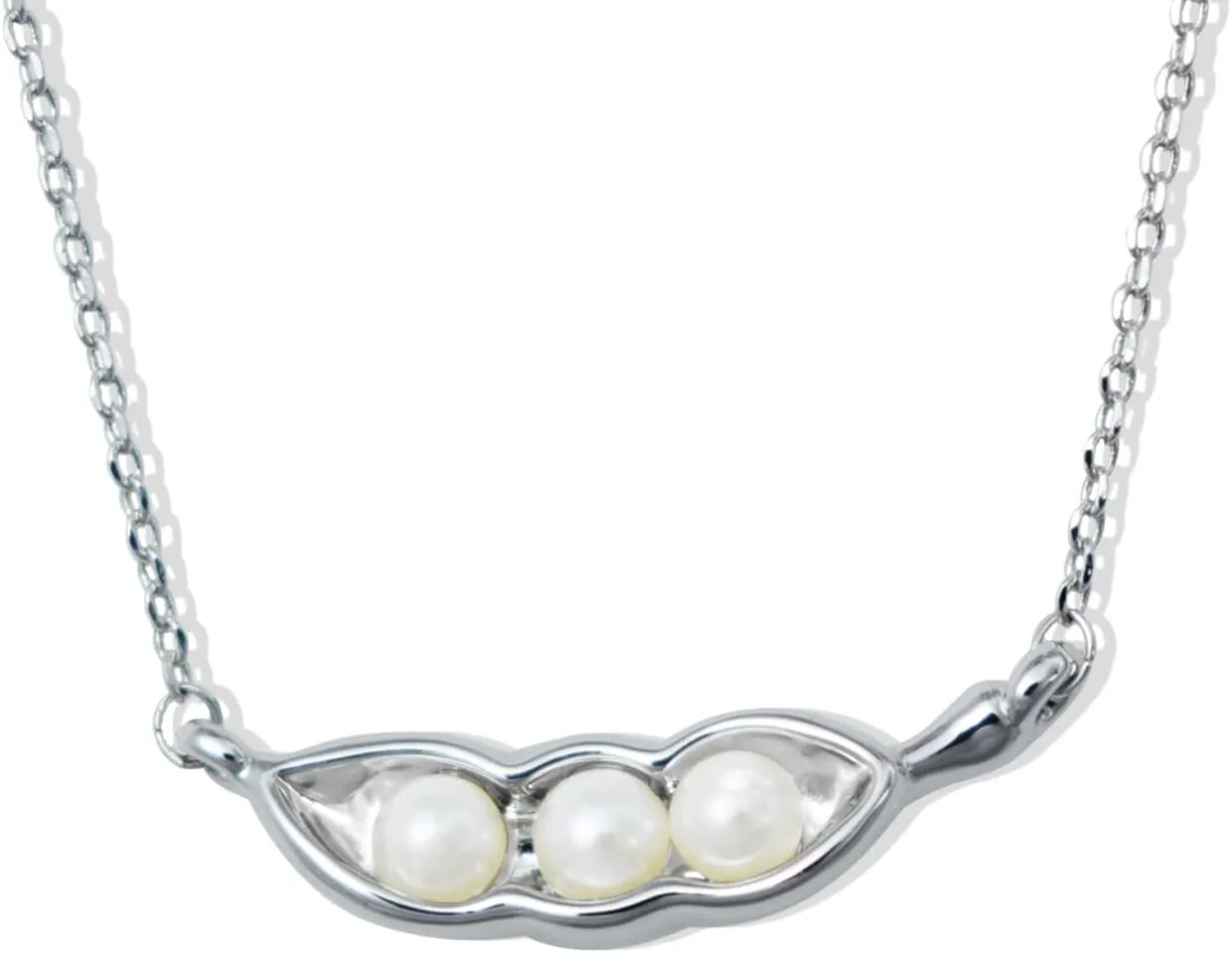 Silver Plated Three Pea in Pod Necklace Cute Jewelry Pearl Mother's Gift Everyday Friends Jewelry
