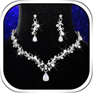 Sixexey Silver Prom Jewelry Set Wedding Rhinesstone Necklace Earrings Crystal Bridal Neck Jewelry for Women