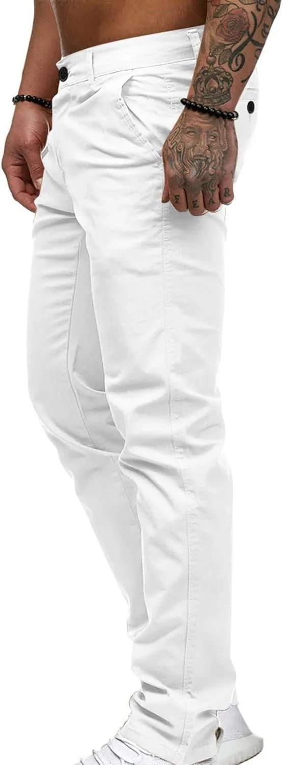 Slim Fit Stright Pants for Men Dress Flat-Front Stretch Chino Pants Casual Full Length Golf Travel Slacks