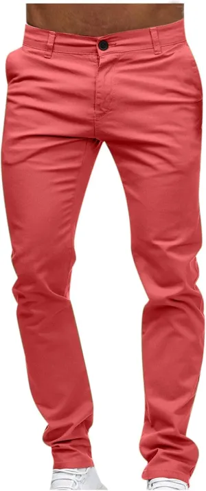 Slim Fit Stright Pants for Men Dress Flat-Front Stretch Chino Pants Casual Full Length Golf Travel Slacks