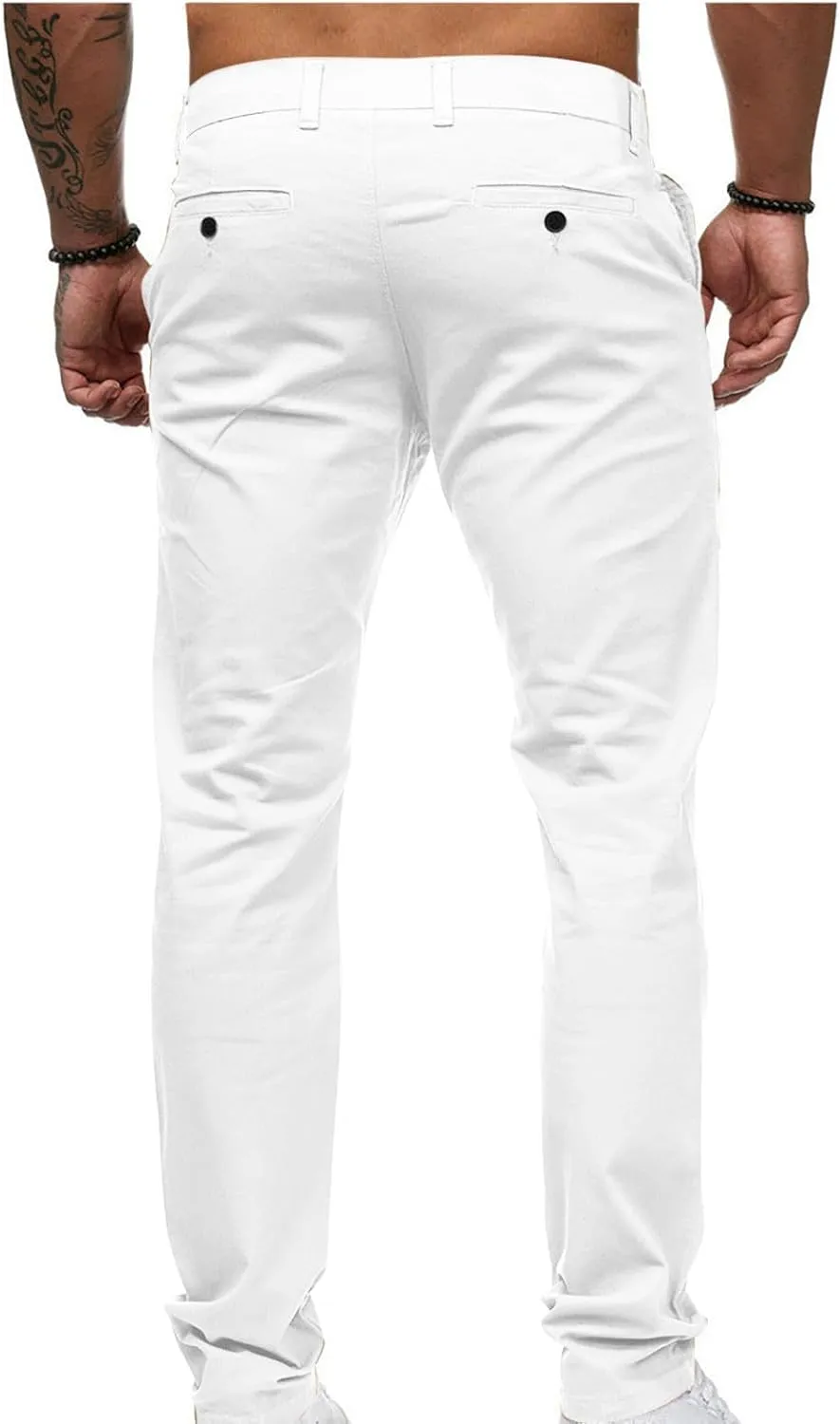 Slim Fit Stright Pants for Men Dress Flat-Front Stretch Chino Pants Casual Full Length Golf Travel Slacks