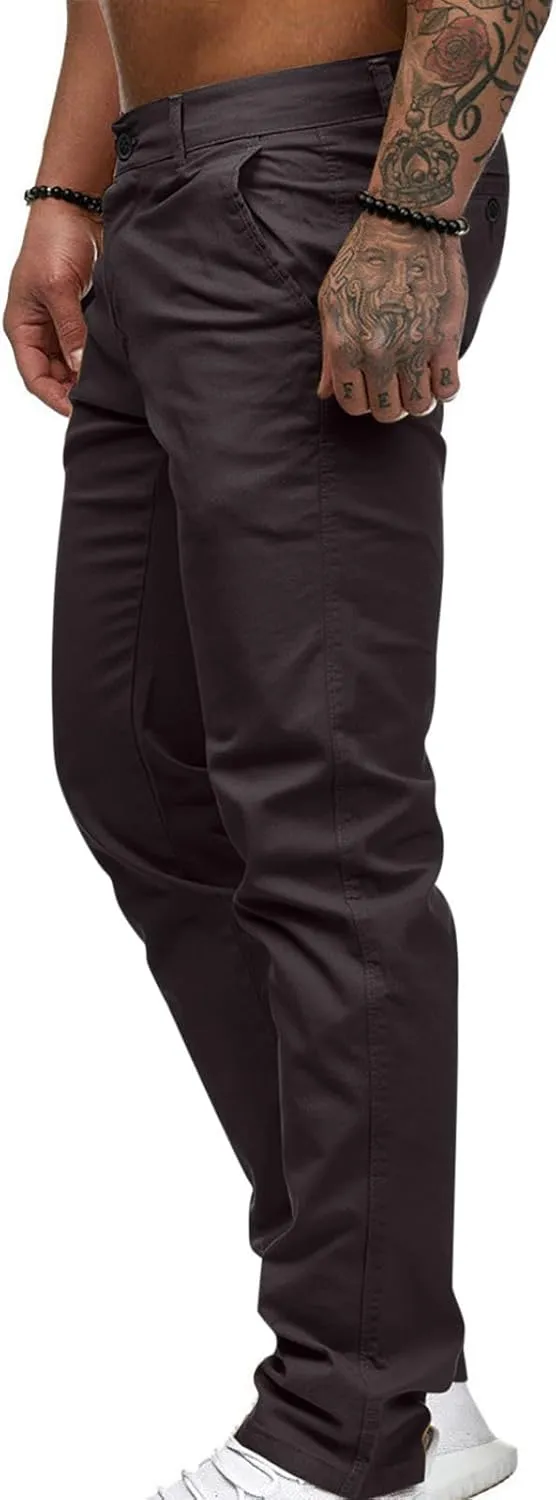 Slim Fit Stright Pants for Men Dress Flat-Front Stretch Chino Pants Casual Full Length Golf Travel Slacks