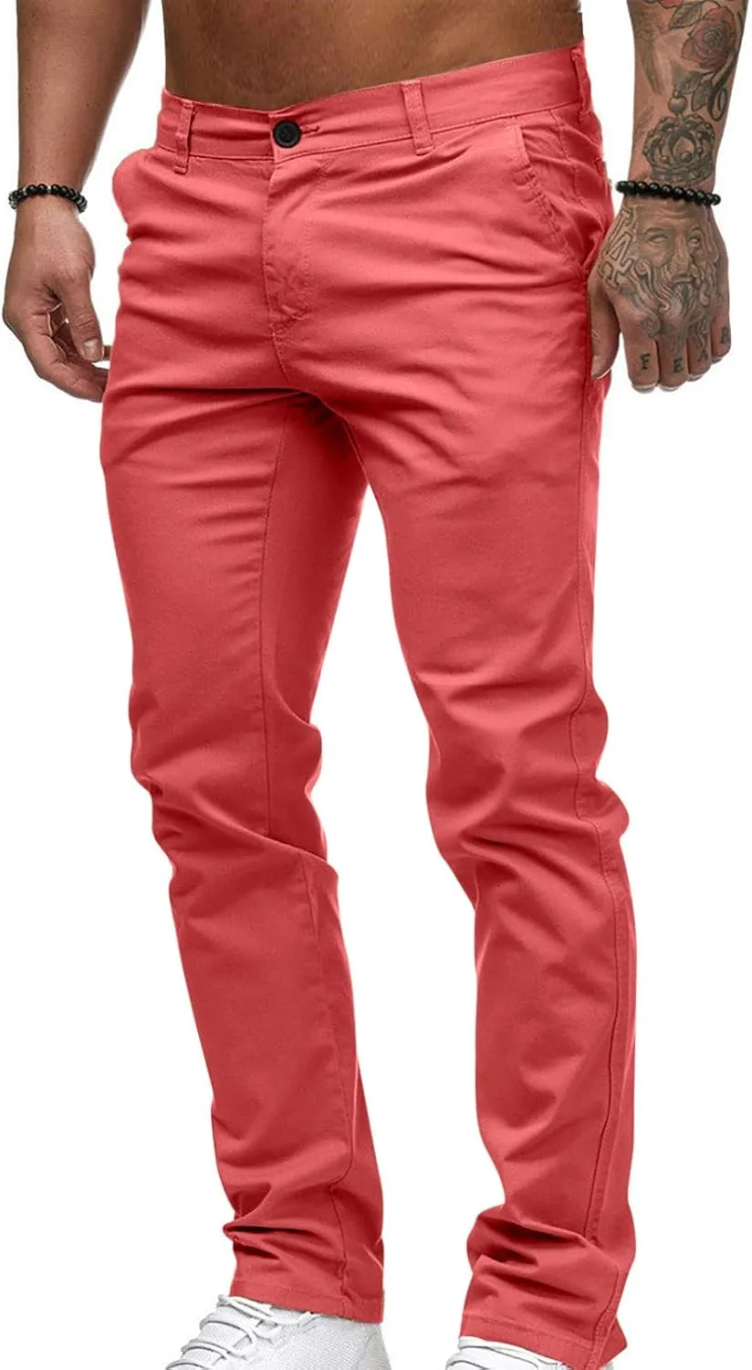 Slim Fit Stright Pants for Men Dress Flat-Front Stretch Chino Pants Casual Full Length Golf Travel Slacks