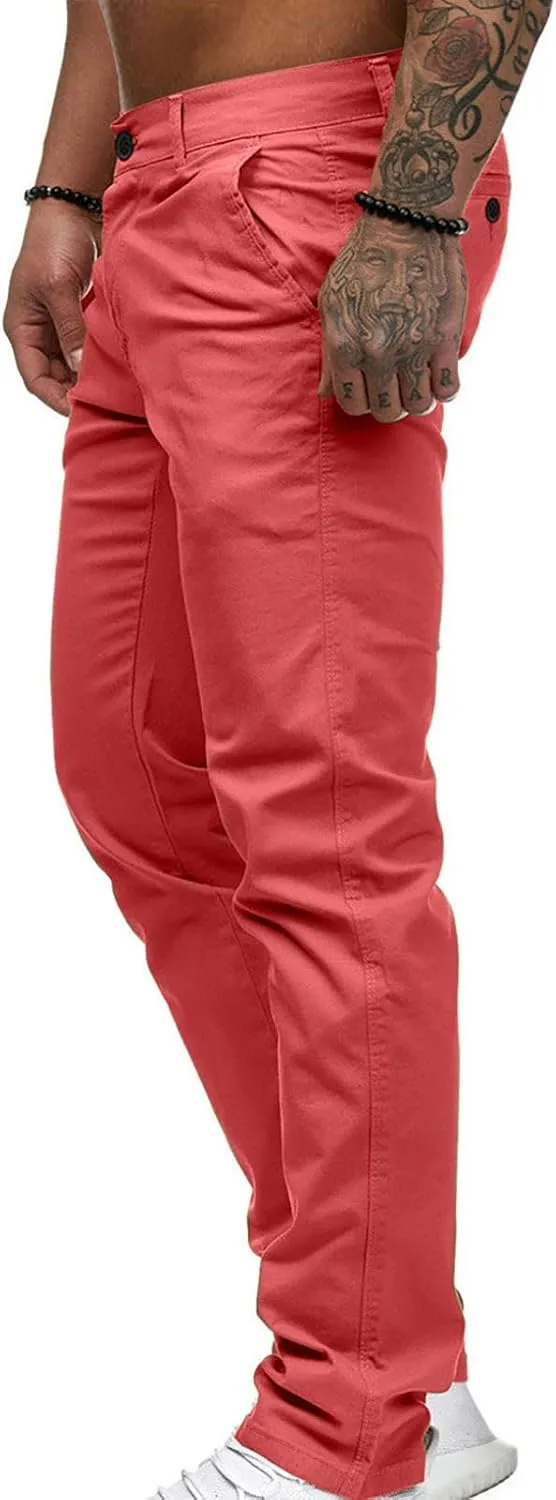 Slim Fit Stright Pants for Men Dress Flat-Front Stretch Chino Pants Casual Full Length Golf Travel Slacks