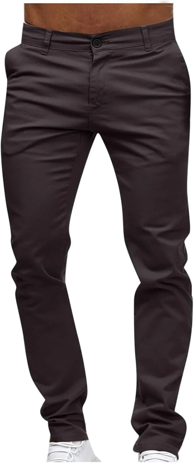 Slim Fit Stright Pants for Men Dress Flat-Front Stretch Chino Pants Casual Full Length Golf Travel Slacks