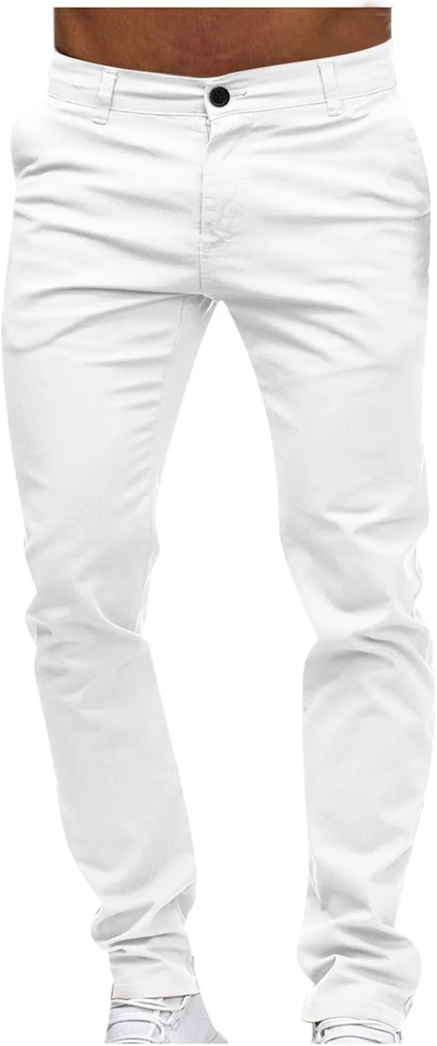 Slim Fit Stright Pants for Men Dress Flat-Front Stretch Chino Pants Casual Full Length Golf Travel Slacks