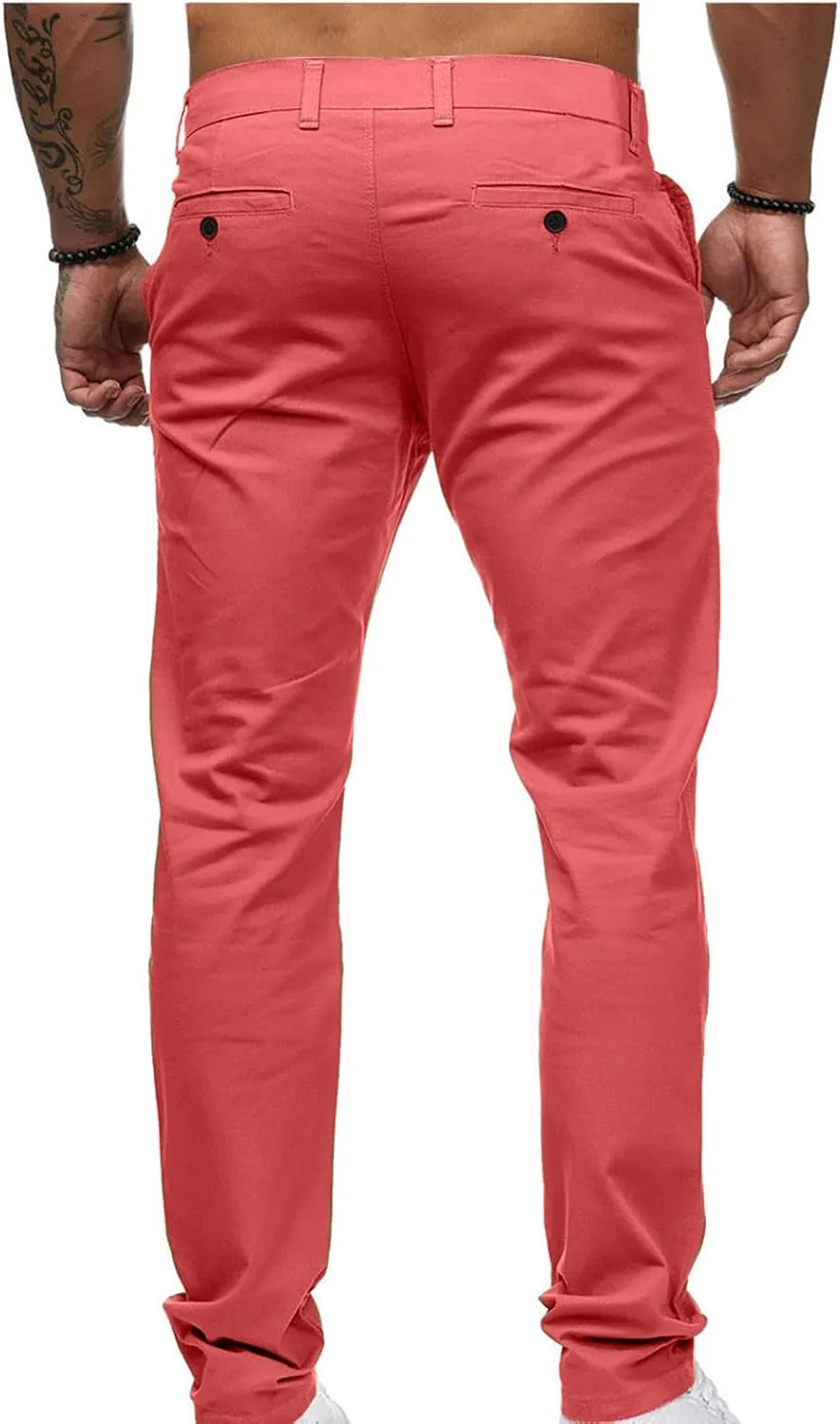 Slim Fit Stright Pants for Men Dress Flat-Front Stretch Chino Pants Casual Full Length Golf Travel Slacks