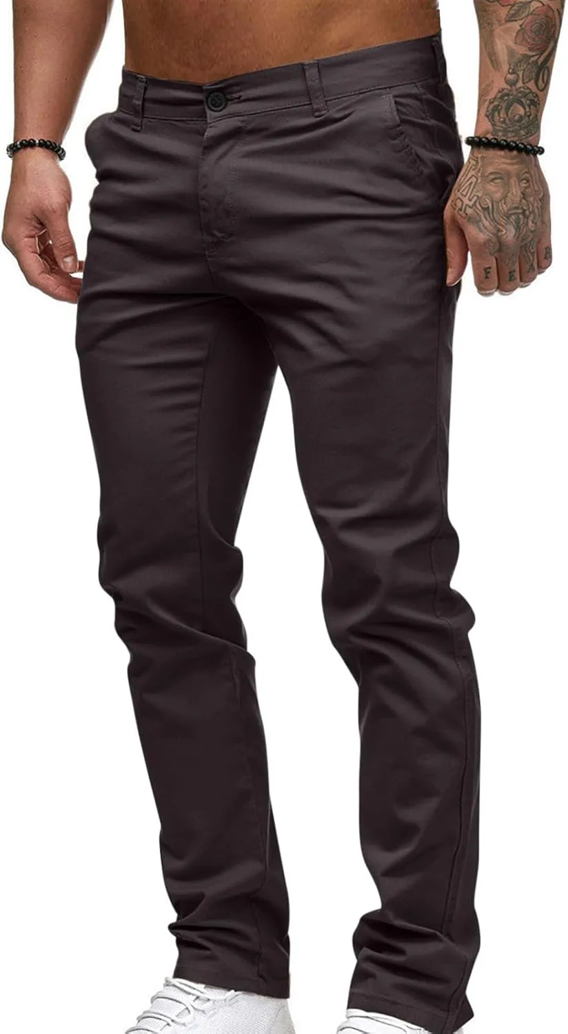 Slim Fit Stright Pants for Men Dress Flat-Front Stretch Chino Pants Casual Full Length Golf Travel Slacks