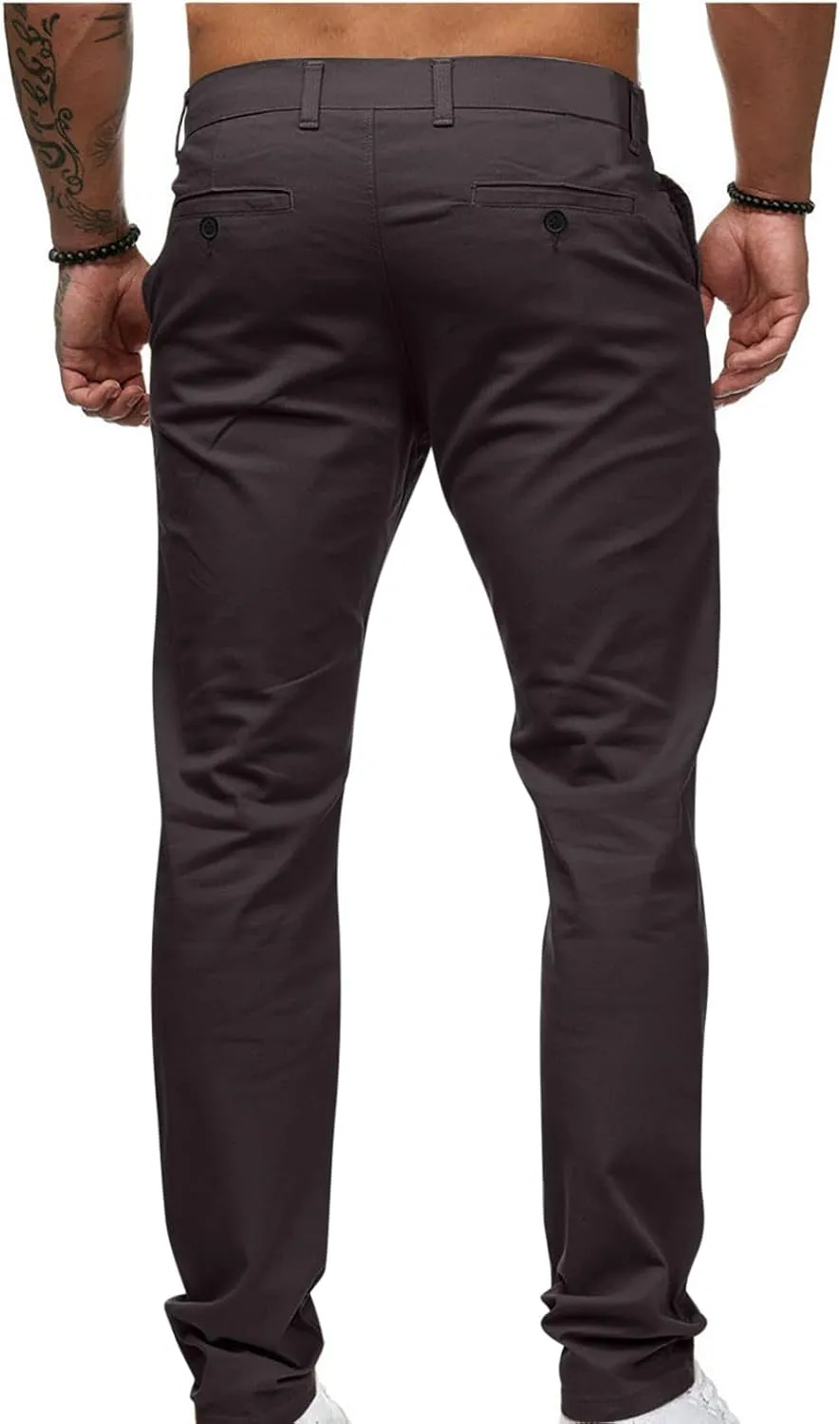 Slim Fit Stright Pants for Men Dress Flat-Front Stretch Chino Pants Casual Full Length Golf Travel Slacks