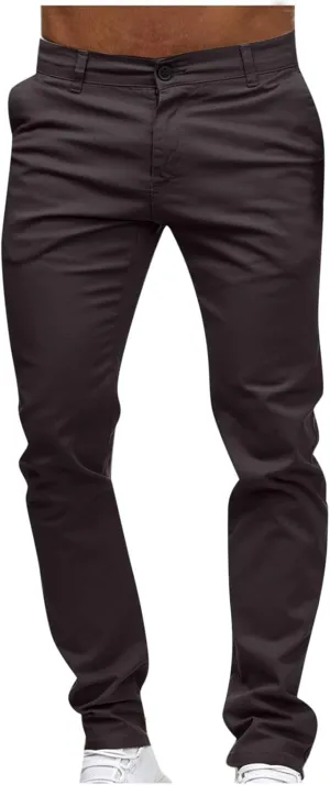 Slim Fit Stright Pants for Men Dress Flat-Front Stretch Chino Pants Casual Full Length Golf Travel Slacks