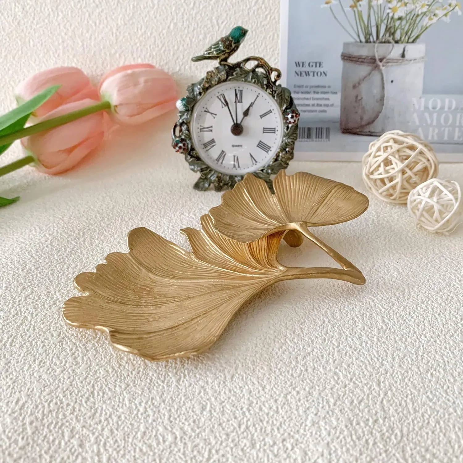 Small Leaf Shaped Trinket Dish, Decorative Gold Jewelry Dish Tray, Ring Hodler Dish Jewelry Organizer
