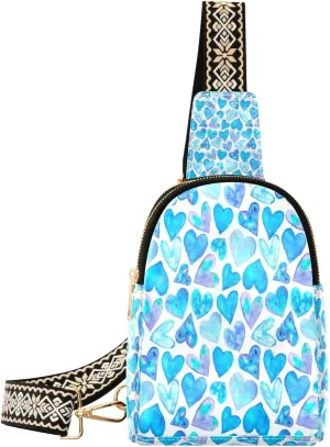 Small Sling Bag Waist Packs Leather Crossbody Packs Chest Bag Blue Love for Women Travel Belt Purse