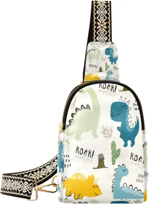 Small Sling Bag Waist Packs Leather Crossbody Packs Chest Bag Childish Dinosaur Seamless Pattern for Women Travel Belt Purse