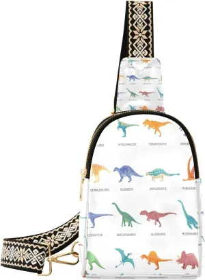 Small Sling Bag Waist Packs Leather Crossbody Packs Chest Bag Dinosaurs Colored Isolated Icons Set for Women Travel Belt Purse