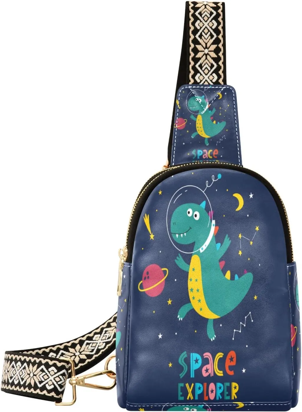 Small Sling Bag Waist Packs Leather Crossbody Packs Chest Bag Funny Dinosaur Space for Women Travel Belt Purse