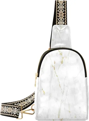 Small Sling Bag Waist Packs Leather Crossbody Packs Chest Bag Platinum Marble for Women Travel Belt Purse