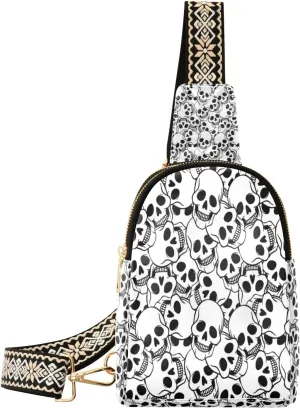 Small Sling Bag Waist Packs Leather Crossbody Packs Chest Bag Sketch Skull for Women Travel Belt Purse