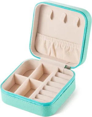 Small Travel Jewelry Case, To Go Portable Jewelry Box, Travel Jewelry Organizer,Portable Jewellery Storage Holder for Rings Earrings Necklace, Gifts for Girls Women -Blue
