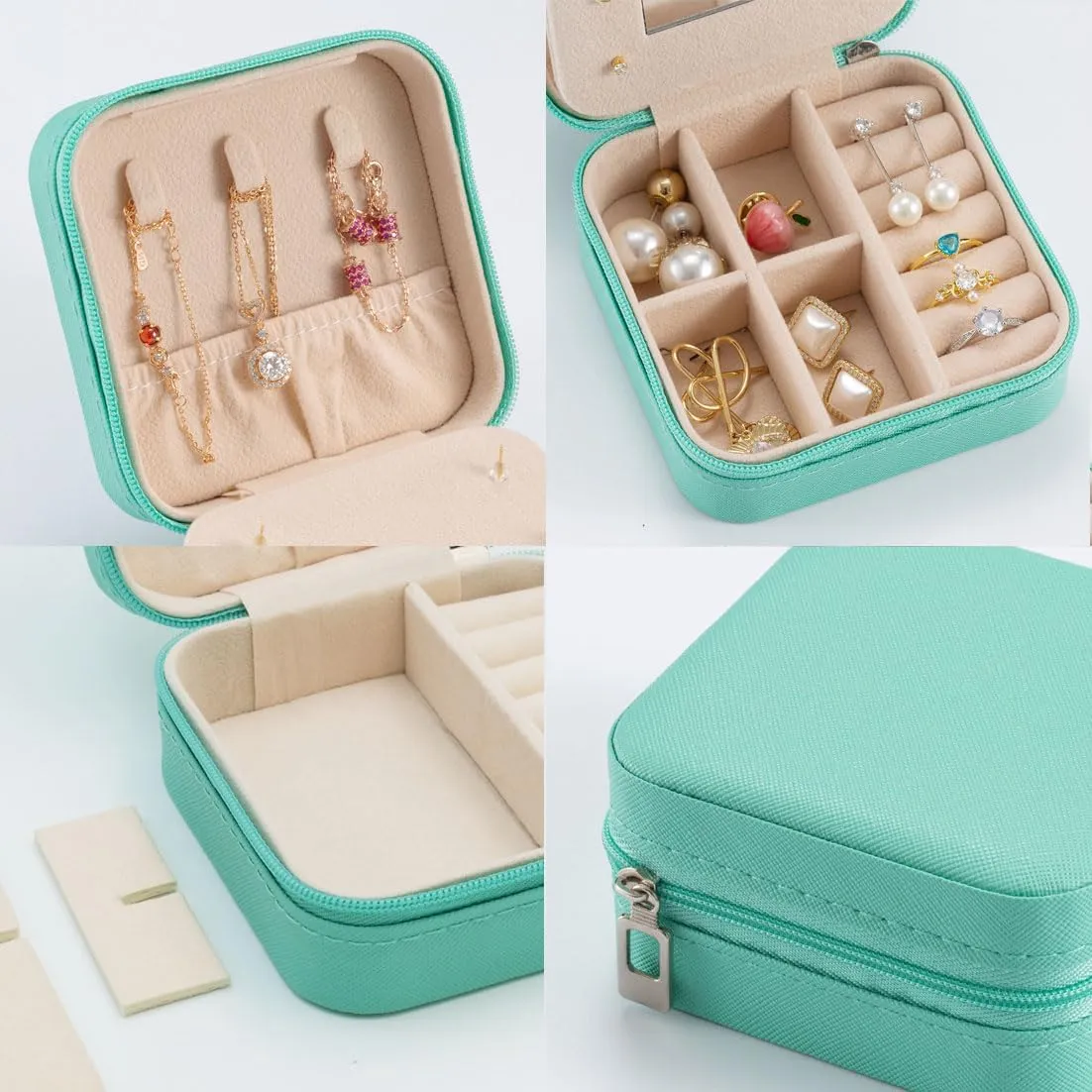 Small Travel Jewelry Case, To Go Portable Jewelry Box, Travel Jewelry Organizer,Portable Jewellery Storage Holder for Rings Earrings Necklace, Gifts for Girls Women -Blue