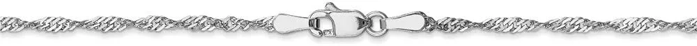 Solid 14K White Gold 1.6mm Singapore Chain Necklace - with Secure Lobster Lock Clasp