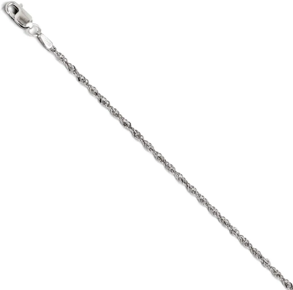 Solid 14K White Gold 1.6mm Singapore Chain Necklace - with Secure Lobster Lock Clasp