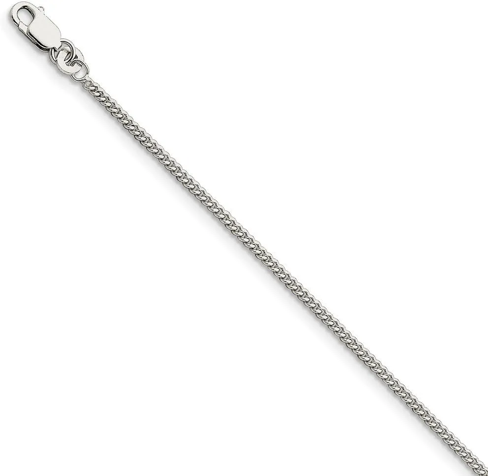 Solid 925 Sterling Silver 1.75mm Curb Cuban Chain Necklace - with Secure Lobster Lock Clasp
