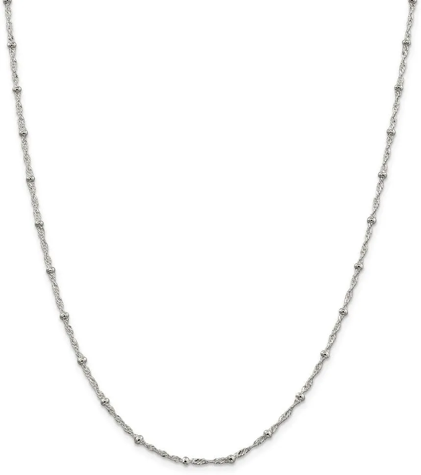 Solid 925 Sterling Silver 2.50mm Singapore Beads Chain Necklace