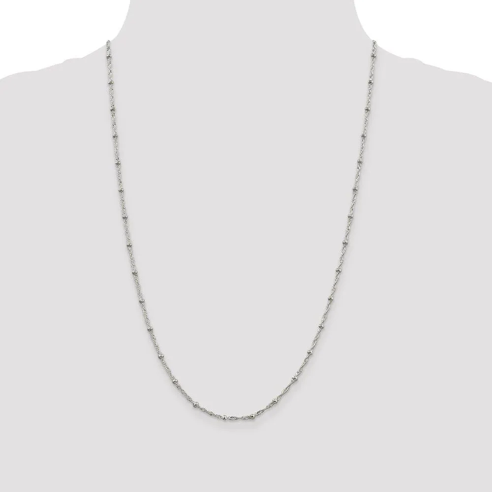 Solid 925 Sterling Silver 2.50mm Singapore Beads Chain Necklace