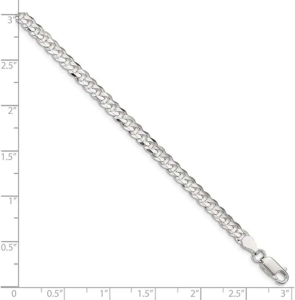 Solid 925 Sterling Silver 4.5mm Concave Beveled Curb Cuban Chain Necklace - with Secure Lobster Lock Clasp