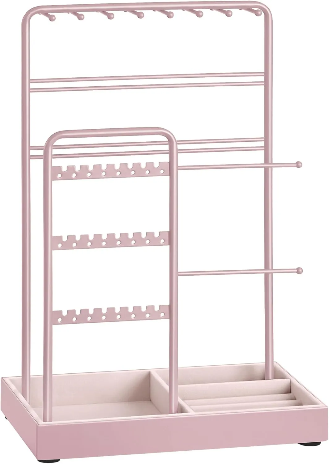 SONGMICS Jewelry Holder, Jewelry Organizer, Jewelry Display Stand with Metal Frame, Velvet Tray, Necklace Earring Bracelet Holder, for Studs, Rings, Gift Idea, Jelly Pink UJJS021R01