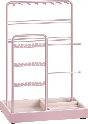 SONGMICS Jewelry Holder, Jewelry Organizer, Jewelry Display Stand with Metal Frame, Velvet Tray, Necklace Earring Bracelet Holder, for Studs, Rings, Gift Idea, Jelly Pink UJJS021R01