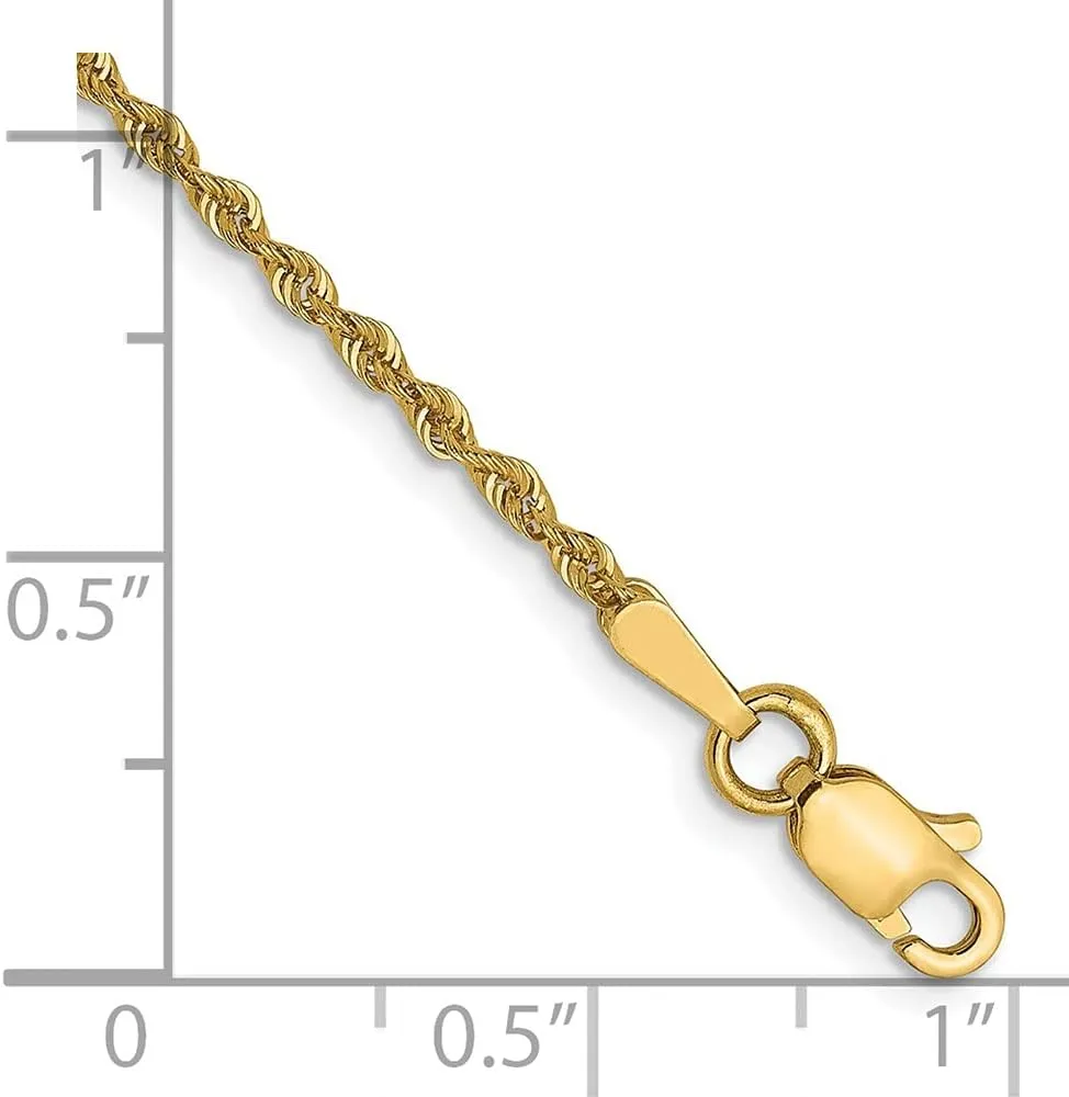 Sonia Jewels 14k Yellow Gold 1.6mm Real Rope Chain Necklace - with Secure Lobster Lock Clasp