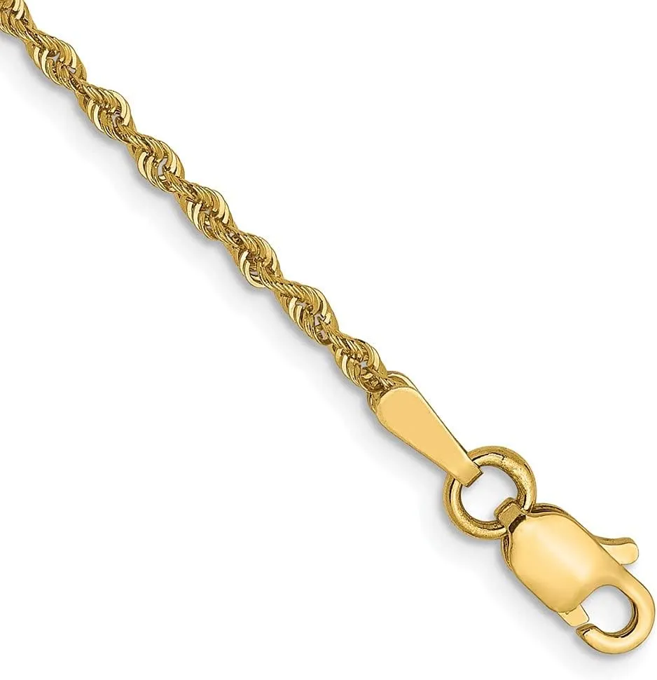 Sonia Jewels 14k Yellow Gold 1.6mm Real Rope Chain Necklace - with Secure Lobster Lock Clasp